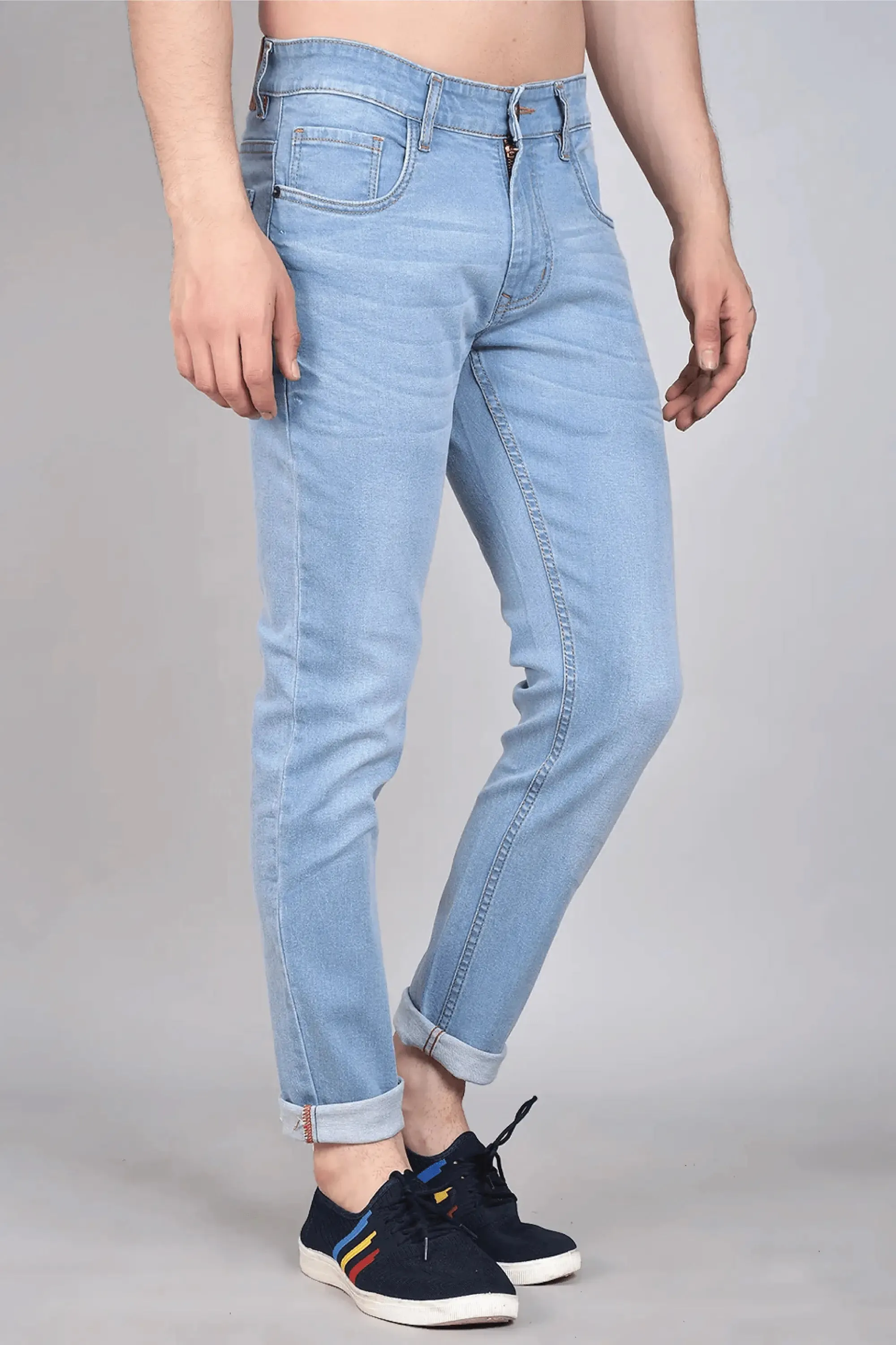 Skinny Fit Ankle Length Light Blue Jeans For Men