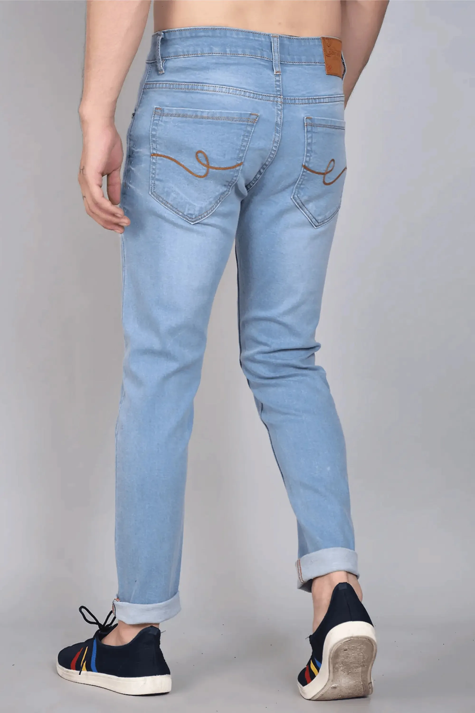 Skinny Fit Ankle Length Light Blue Jeans For Men