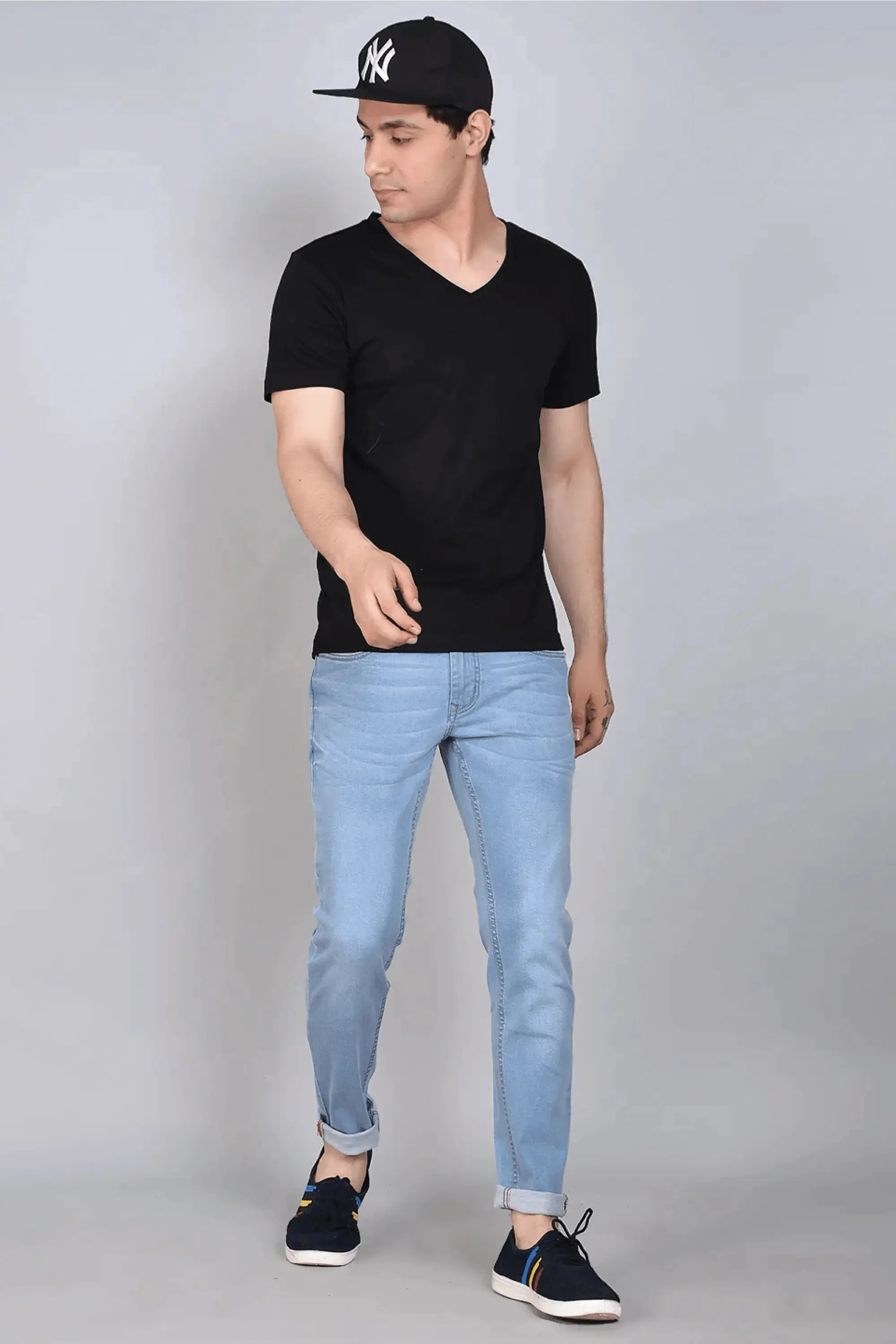 Skinny Fit Ankle Length Light Blue Jeans For Men