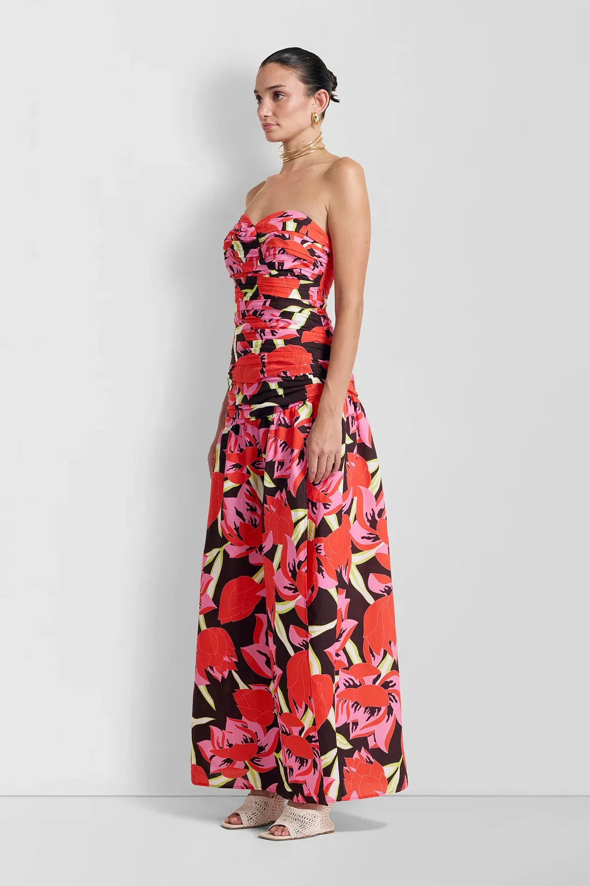 The Wolf Gang Dolcie Strapless Maxi Dress - Rojo Print