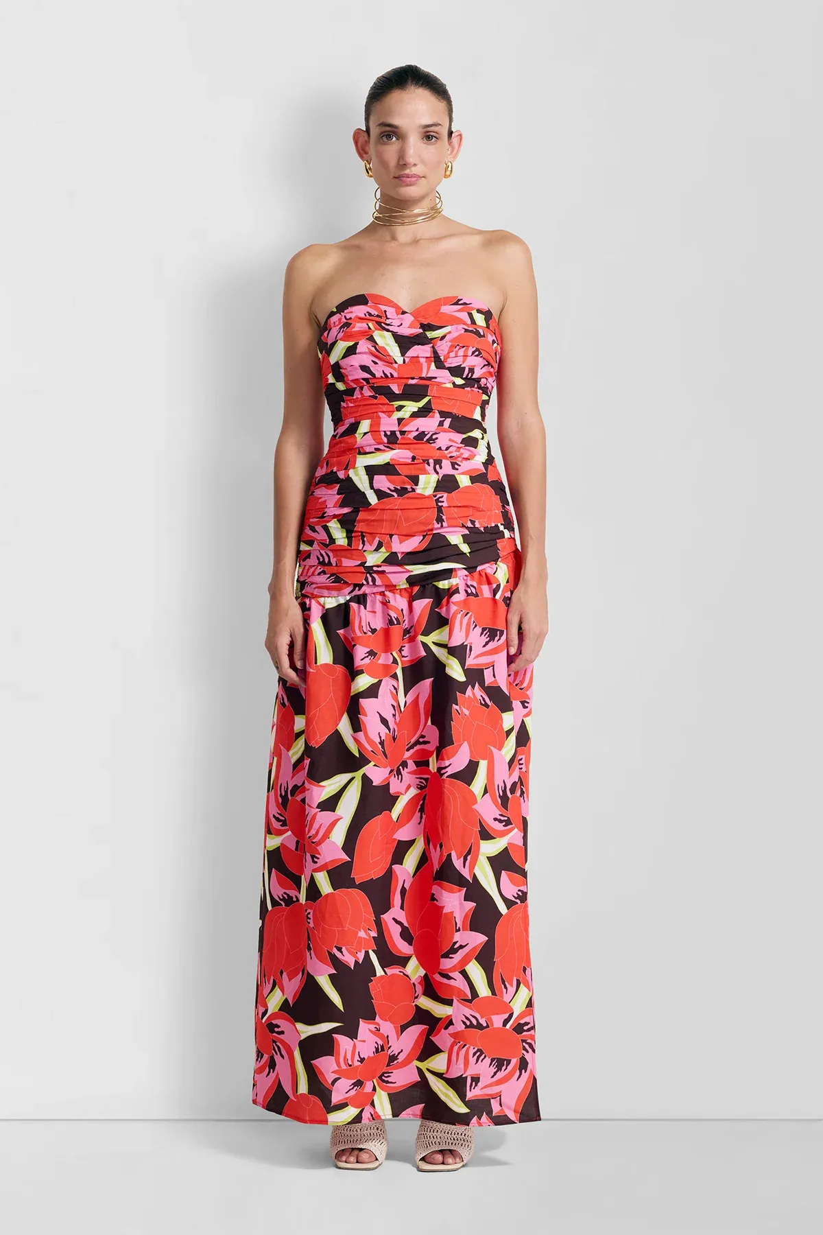 The Wolf Gang Dolcie Strapless Maxi Dress - Rojo Print