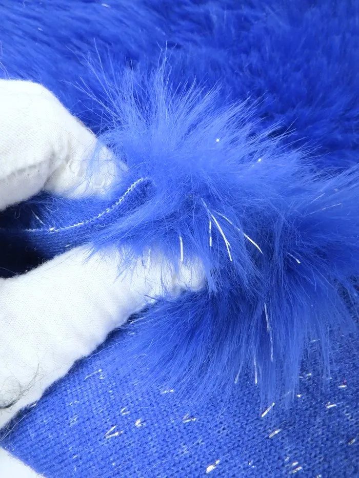 Tinsel Tip Short Shag Faux Fur / Electric Blue  Silver / Sold By The Yard / 15 Yard Bolt