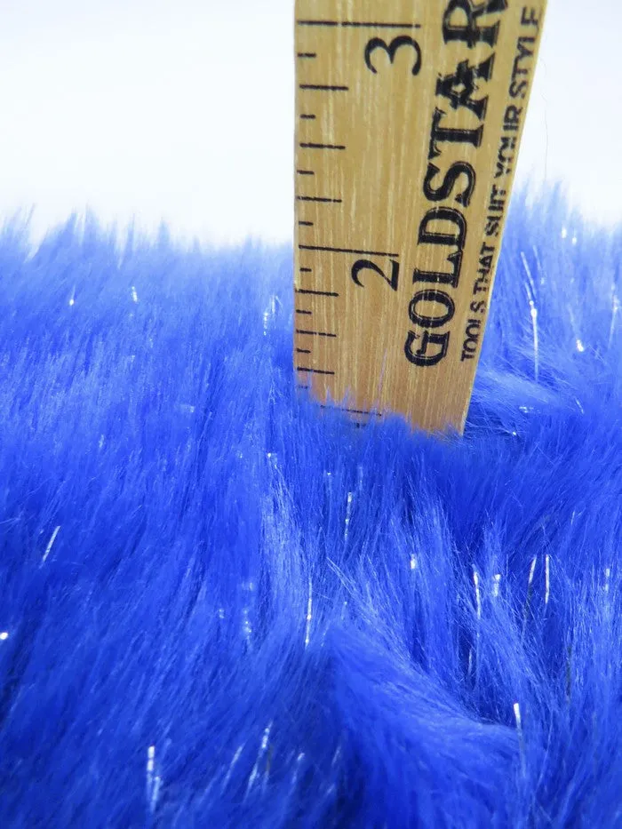 Tinsel Tip Short Shag Faux Fur / Electric Blue  Silver / Sold By The Yard / 15 Yard Bolt