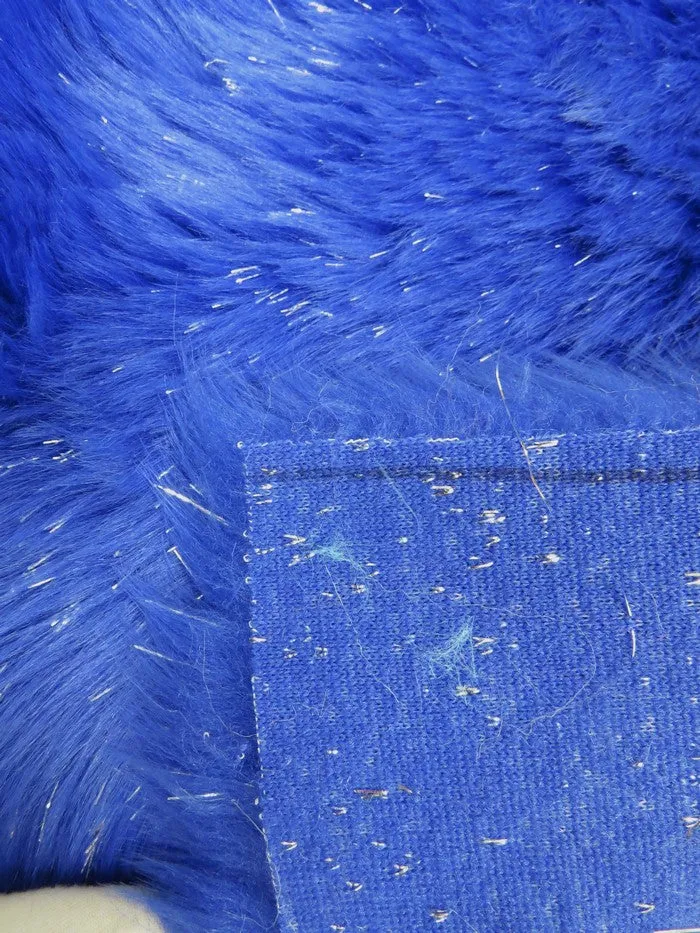 Tinsel Tip Short Shag Faux Fur / Electric Blue  Silver / Sold By The Yard / 15 Yard Bolt