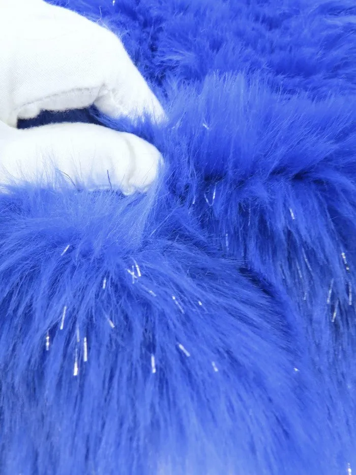 Tinsel Tip Short Shag Faux Fur / Electric Blue  Silver / Sold By The Yard / 15 Yard Bolt