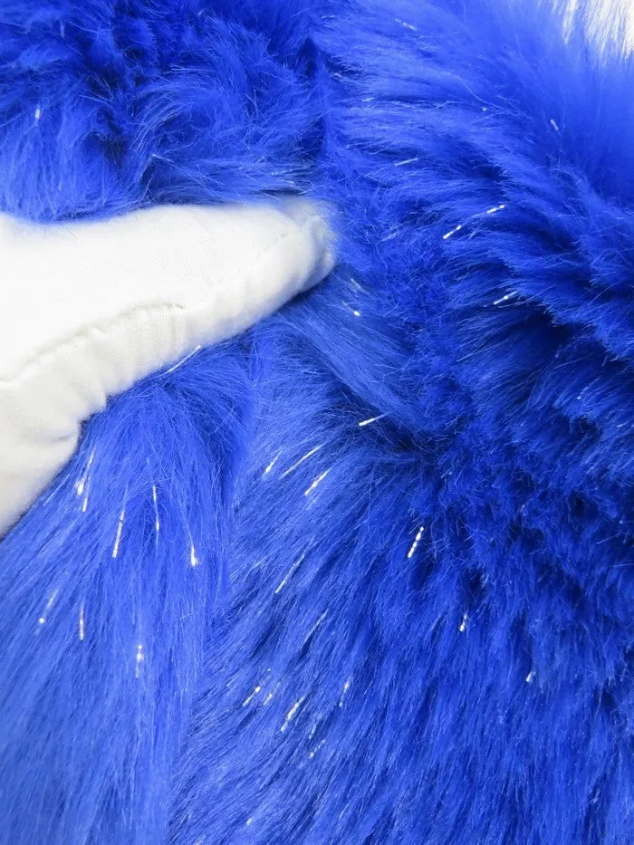 Tinsel Tip Short Shag Faux Fur / Electric Blue  Silver / Sold By The Yard / 15 Yard Bolt