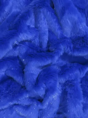 Tinsel Tip Short Shag Faux Fur / Royal Blue  Silver / Sold By The Yard / 15 Yard Bolt