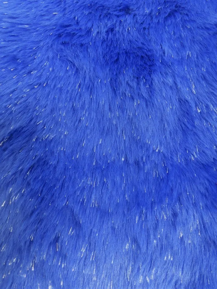 Tinsel Tip Short Shag Faux Fur / Royal Blue  Silver / Sold By The Yard / 15 Yard Bolt