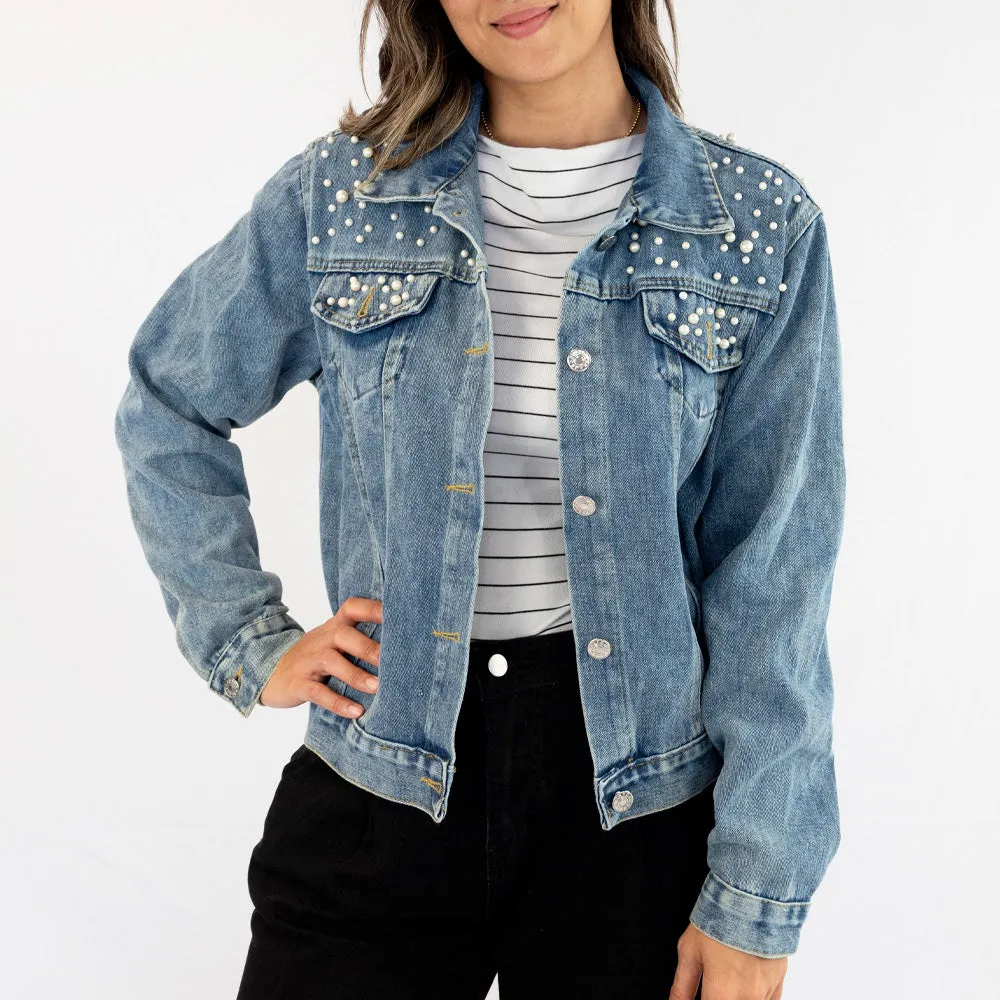 (White Pearl) Wife of the Party, The Party  Pearl Denim Jacket