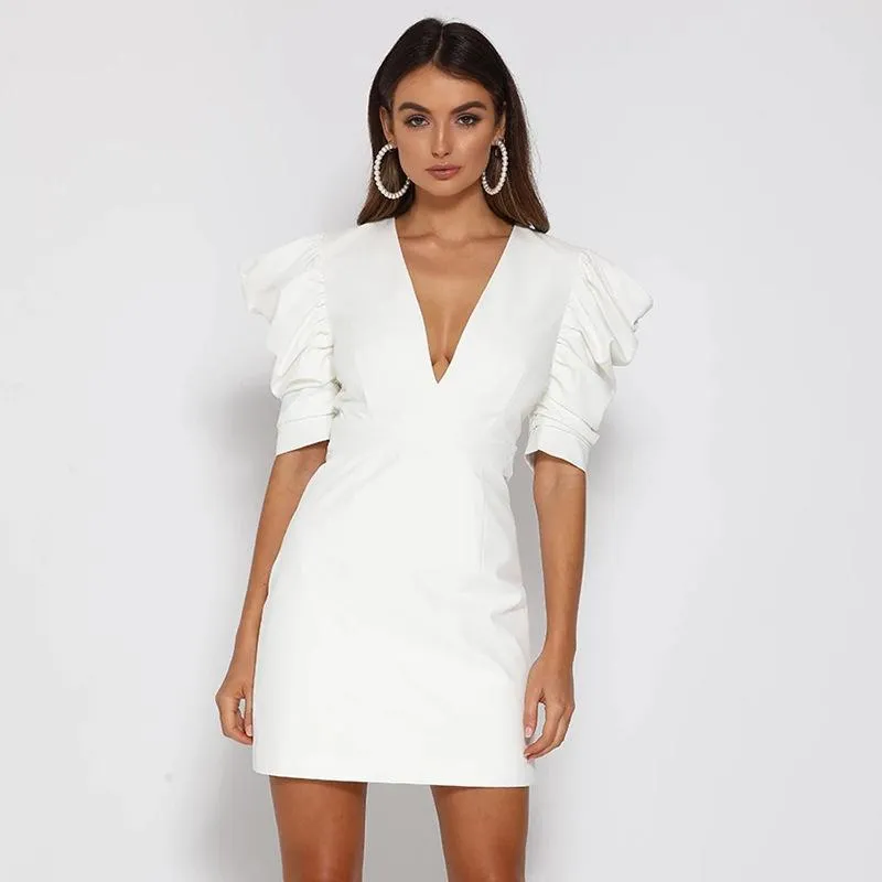 White Sexy Deep V Neck Backless Princess Dresses