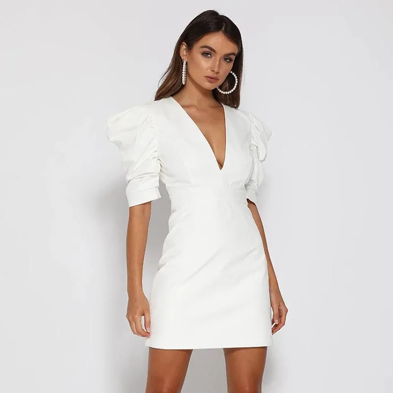 White Sexy Deep V Neck Backless Princess Dresses