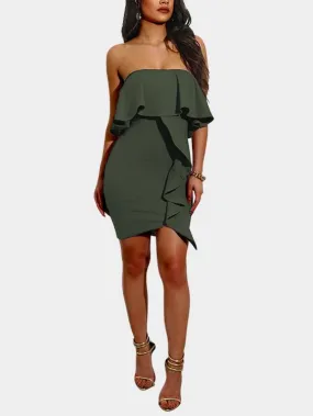 Wholesale Army Green Strapless Sleeveless Bodycon Hem Mini Dress