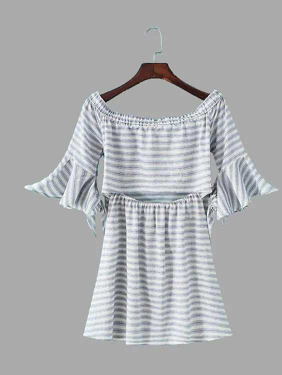 Wholesale Bateau Off The Shoulder Stripe Mini Dresses