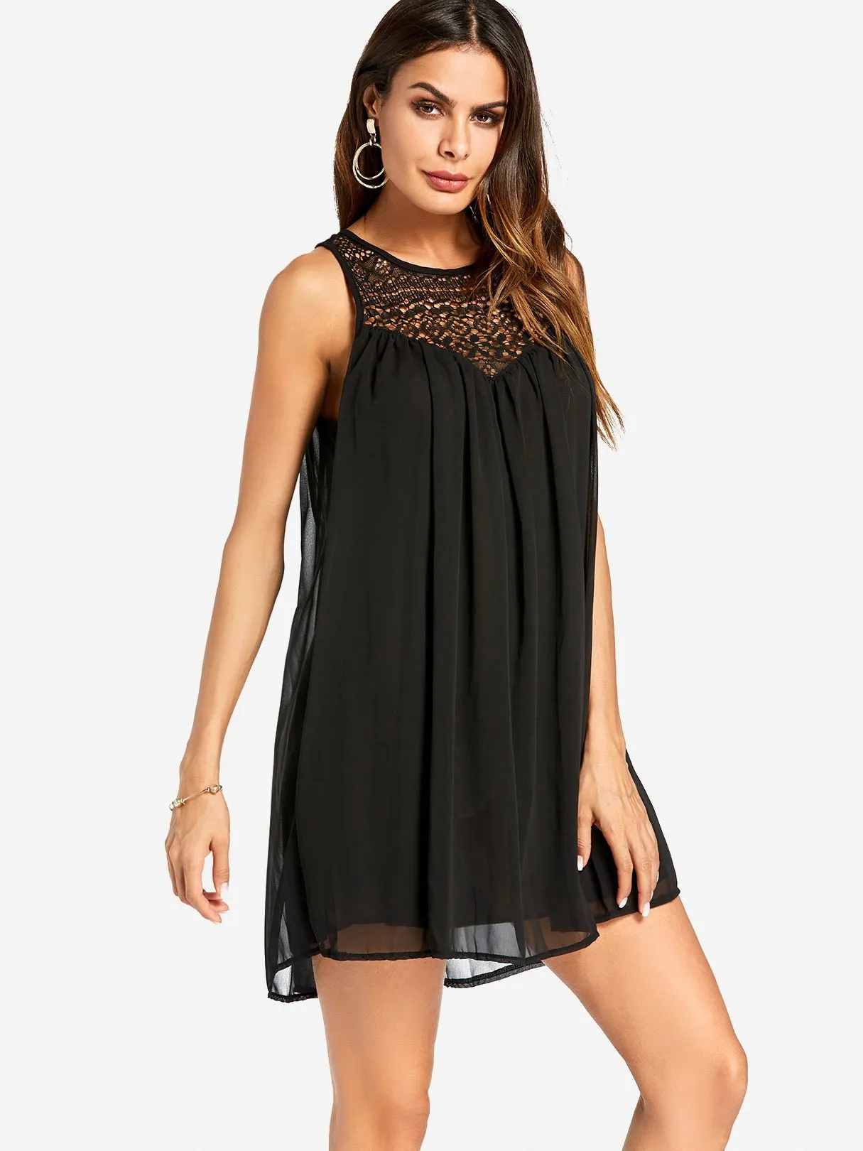 Wholesale Black Sleeveless Plain Mini Dress