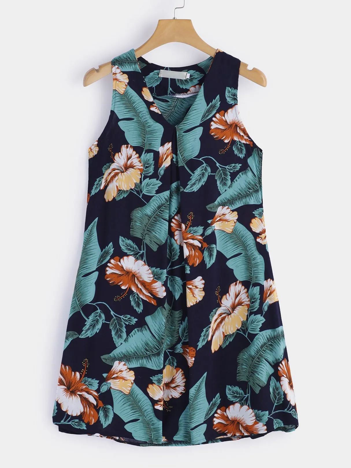 Wholesale Black V-Neck Sleeveless Floral Print Mini Dress