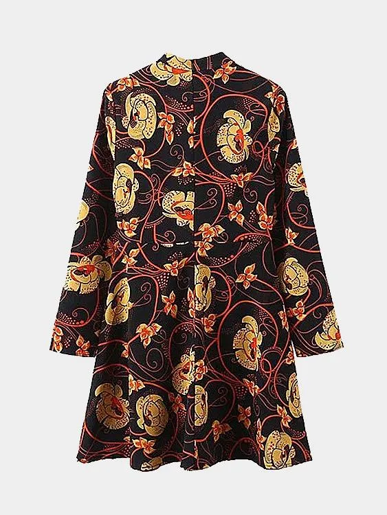 Wholesale Crew Neck Long Sleeve Floral Print Flounced Hem Mini Dress