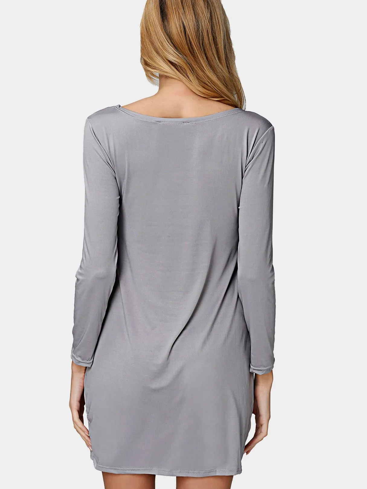 Wholesale Grey Round Neck Long Sleeve Plain Irregular Hem Mini Dress