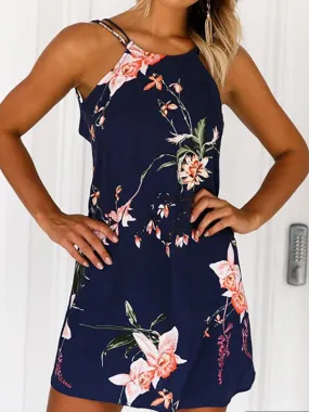 Wholesale Navy Floral Print Mini Dresses