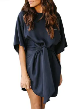 Wholesale Navy Round Neck Half Sleeve Mini Dress