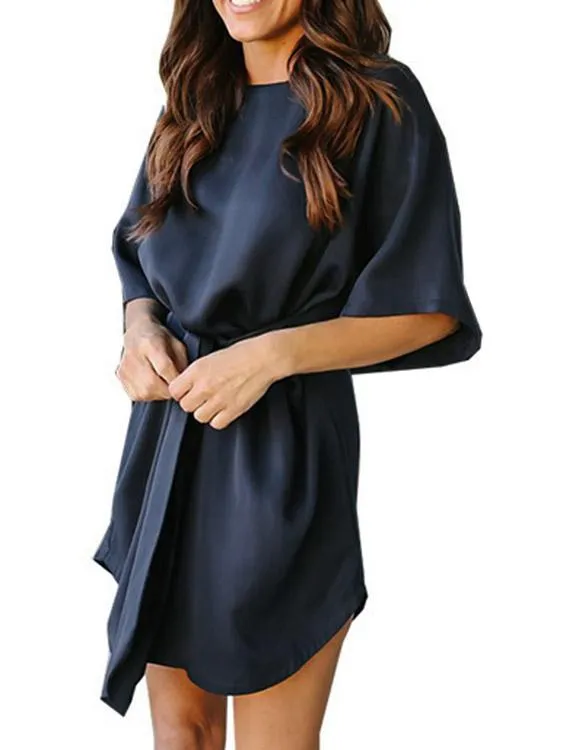 Wholesale Navy Round Neck Half Sleeve Mini Dress