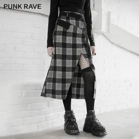 Women's Gothic High-waisted Plaid Slit Long Skirts