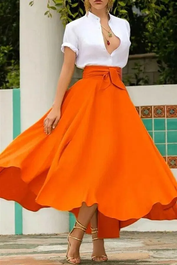 Women's Pleated High Waist Maxi Skirt | A-Line Evening Cocktail Party Dress