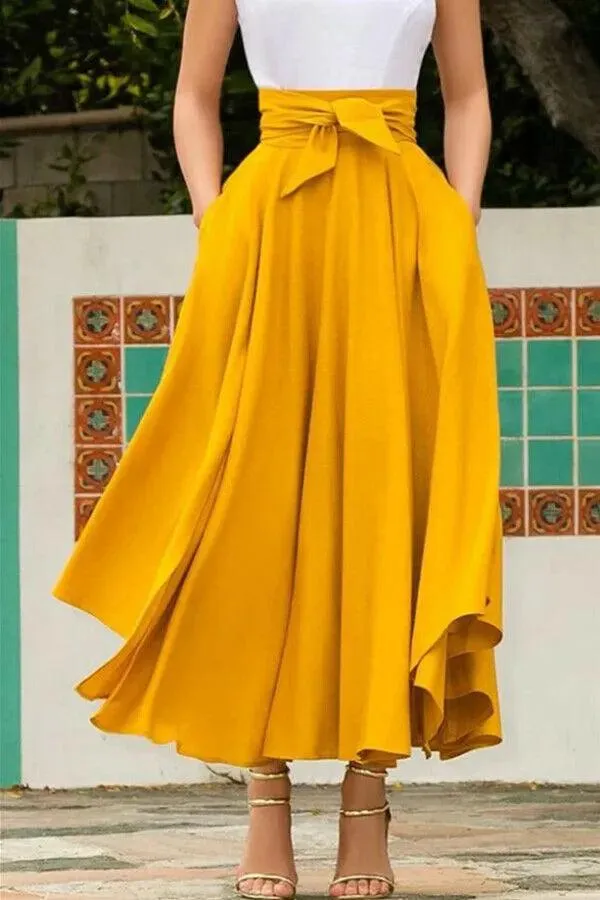 Women's Pleated High Waist Maxi Skirt | A-Line Evening Cocktail Party Dress